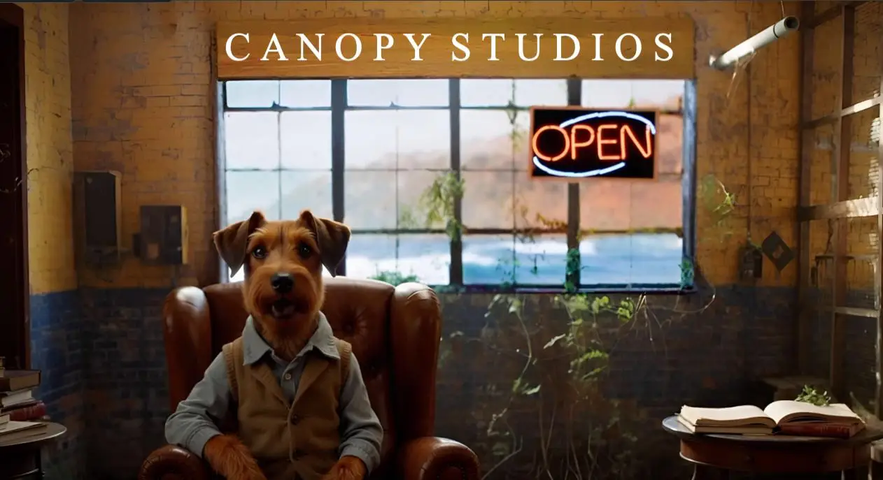 studios background with elvis and open sign